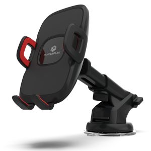 Black Windshield/Dashboard Wireless Charging Mount and Air Vent for Mobile Devices. Includes USB-A to USB-C cable and car charger