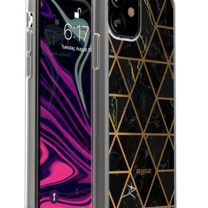 marbled black protective case with gold geometric design for iPhone 11 cell phones