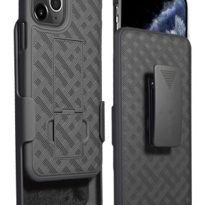 BlackBlack two-piece slim profile rubberized protective case with kickstand and strap holder for iPhone 12 Mini cell phones