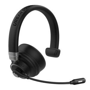 Black wireless Bluetooth trucker/office headset with built-in microphone