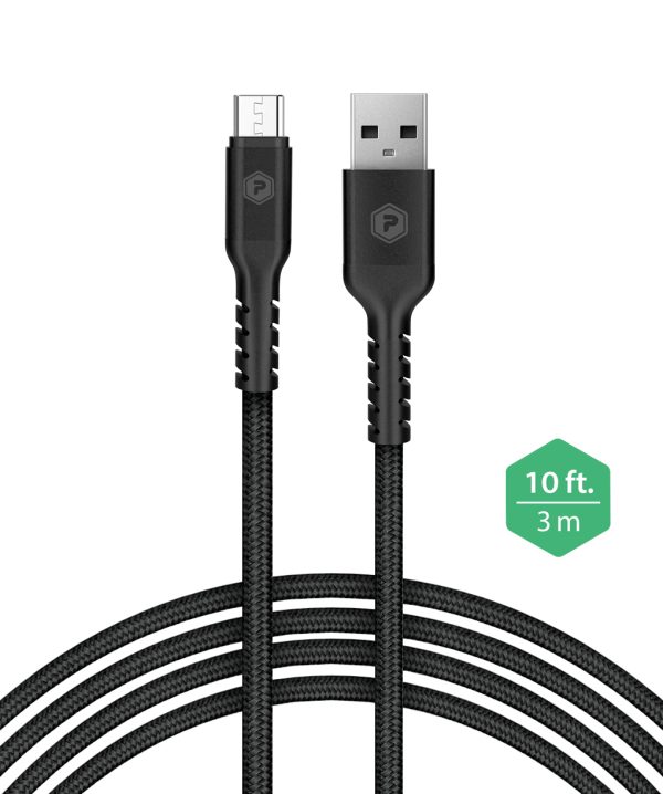 10ft black Braided Nylon Metallic Micro USB cable. Charge and sync cable