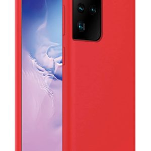 Red liquid silicone rubber case protector compatible with wireless charging for Samsung Galaxy S21 Ultra cell phones