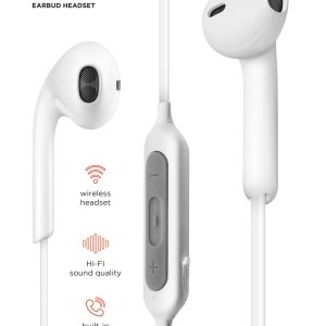 White wireless Headset Neckband compatible with tablets and smartphones