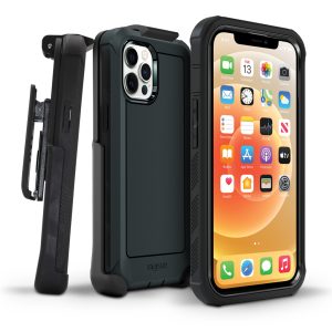 two-piece black boulder protective case with strap holder for iPhone 13 Pro cell phones