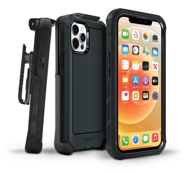 two-piece black boulder protective case with strap holder for iPhone 13 Pro cell phones