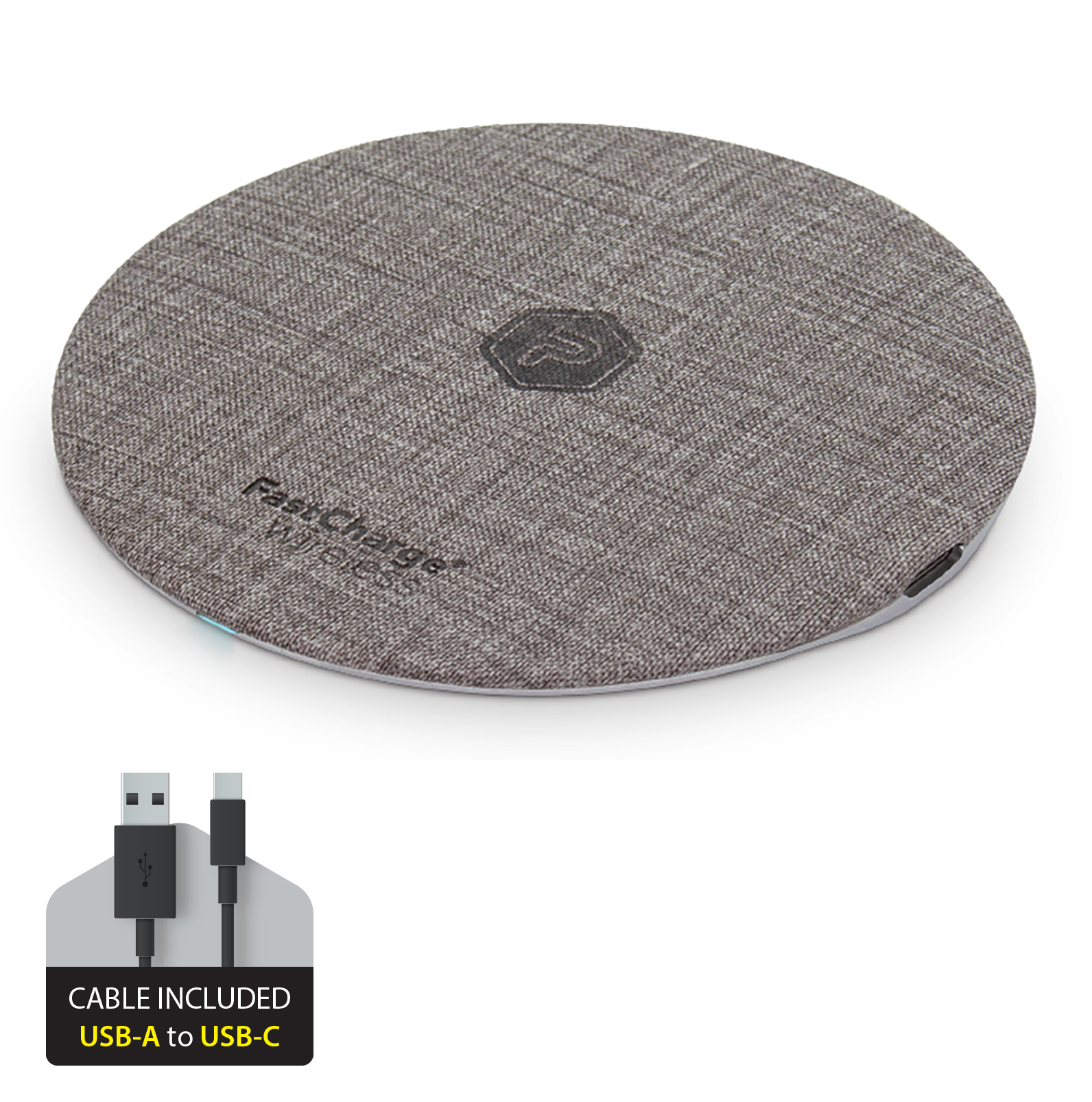 Aluminum circular wireless Pad for Qi-Compatible Devices with USB-A to USB-C Cable Black