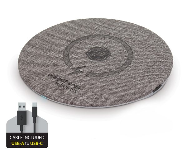 Aluminum Circular MagCharge Wireless Pad for Qi-Compatible Devices with USB-A to USB-C Cable Black