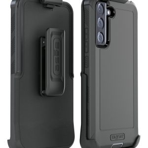 Two-piece black resistant case with strap holder for Samsung S22 Plus cell phone