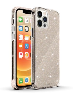 Rose Gold/clear slim glimmering protective case wireless charging compatible for iPhone 14 Pro cell phones