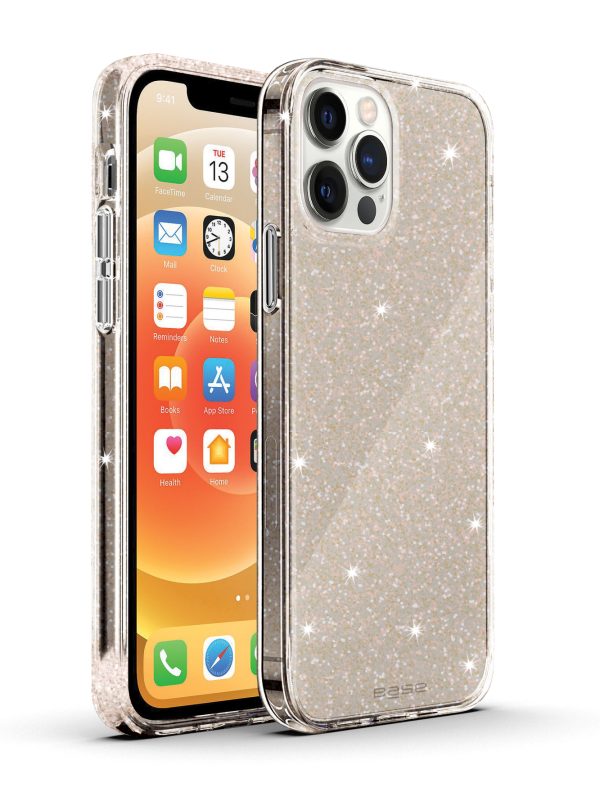 Rose Gold/clear slim glimmering protective case wireless charging compatible for iPhone 14 Pro cell phones