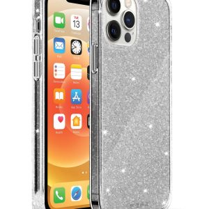 Silver/clear slim glimmering protective case wireless charging compatible for iPhone 14 Pro Max cell phones