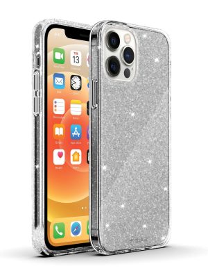 Silver/clear slim glimmering protective case wireless charging compatible for iPhone 14 Pro Max cell phones