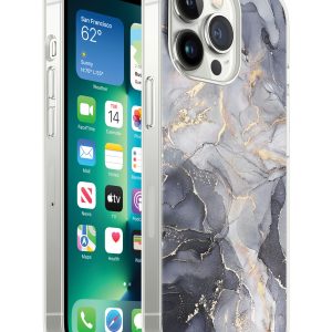 Marbled black protective case with gold designs for iPhone 14 Pro Max cell phones