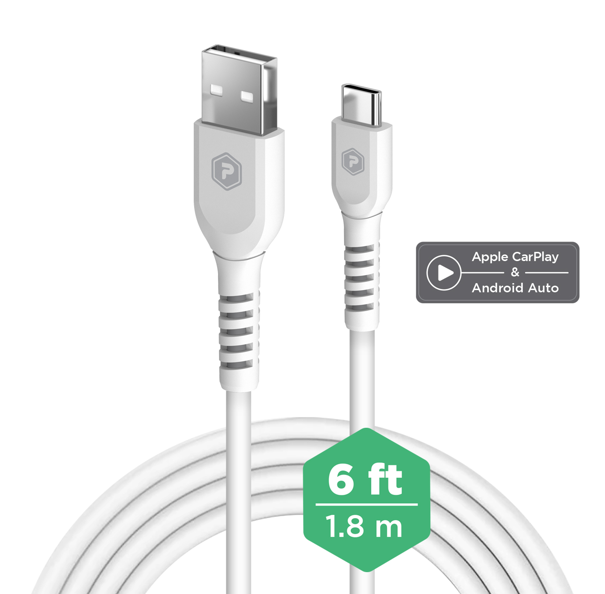 PowerPeak 6ft USB-A to Type C Sync Power Cable - White {Apple Car Play  Compatible} - Power Peak